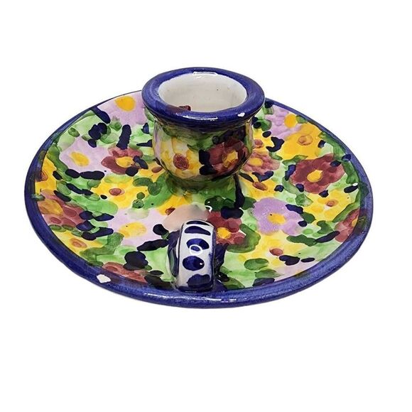 Home Accents Candle Holders, Portuguese Hand Painted Ceramic Candlestick Tray - Picture 7 of 8